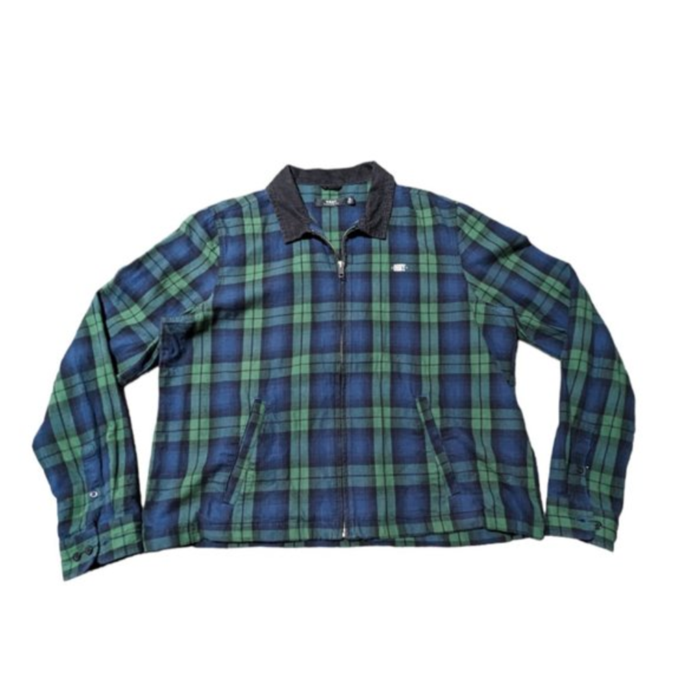 Obey Women's Long Sleeve Green and Blue Zip Plaid Medium Shirt